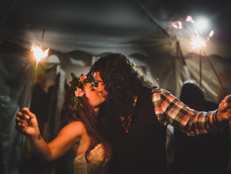 Bride and groom and guests with sparklers for the send off, Elvira Kalviste photo